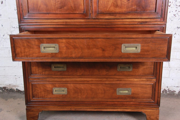Baker Furniture Burled Walnut Hollywood Regency Campaign Style Gentleman's Chest at 1stDibs