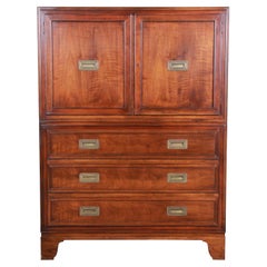Baker Furniture Burled Walnut Hollywood Regency Campaign Style Gentleman's Chest
