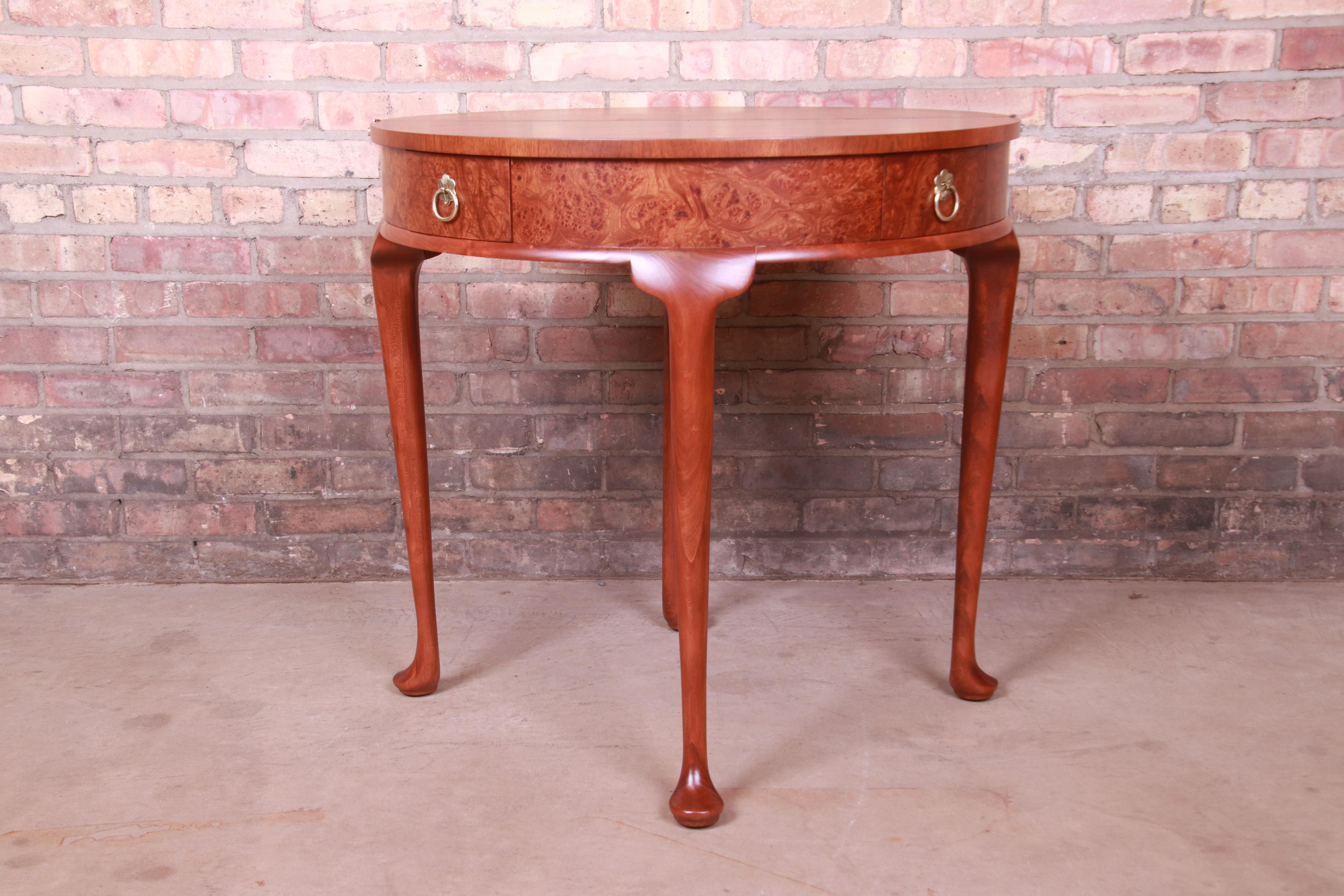 Baker Furniture Burled Walnut Queen Anne Flip Top Demilune Console Table For Sale 7