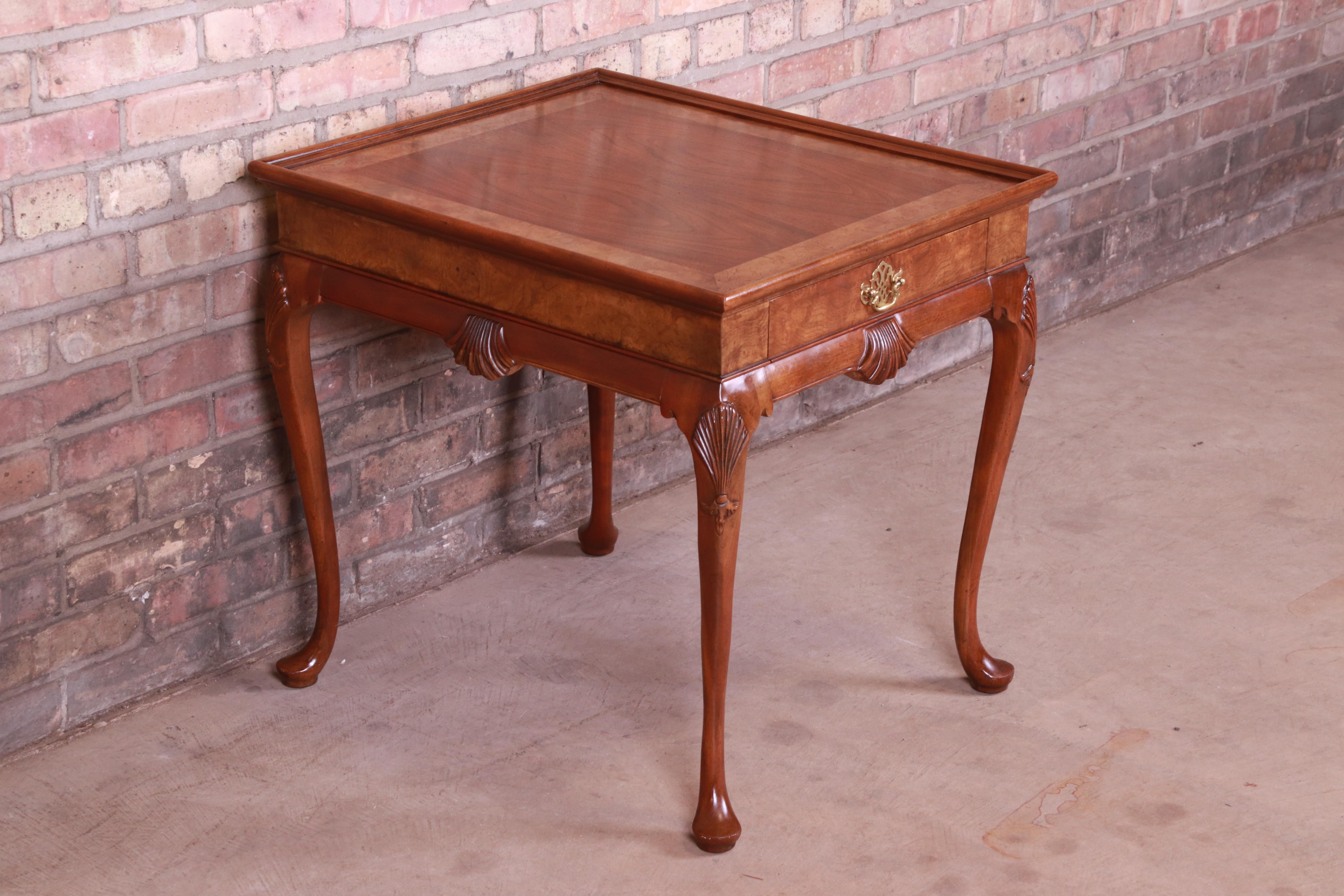 American Baker Furniture Burled Walnut Queen Anne Tea Table