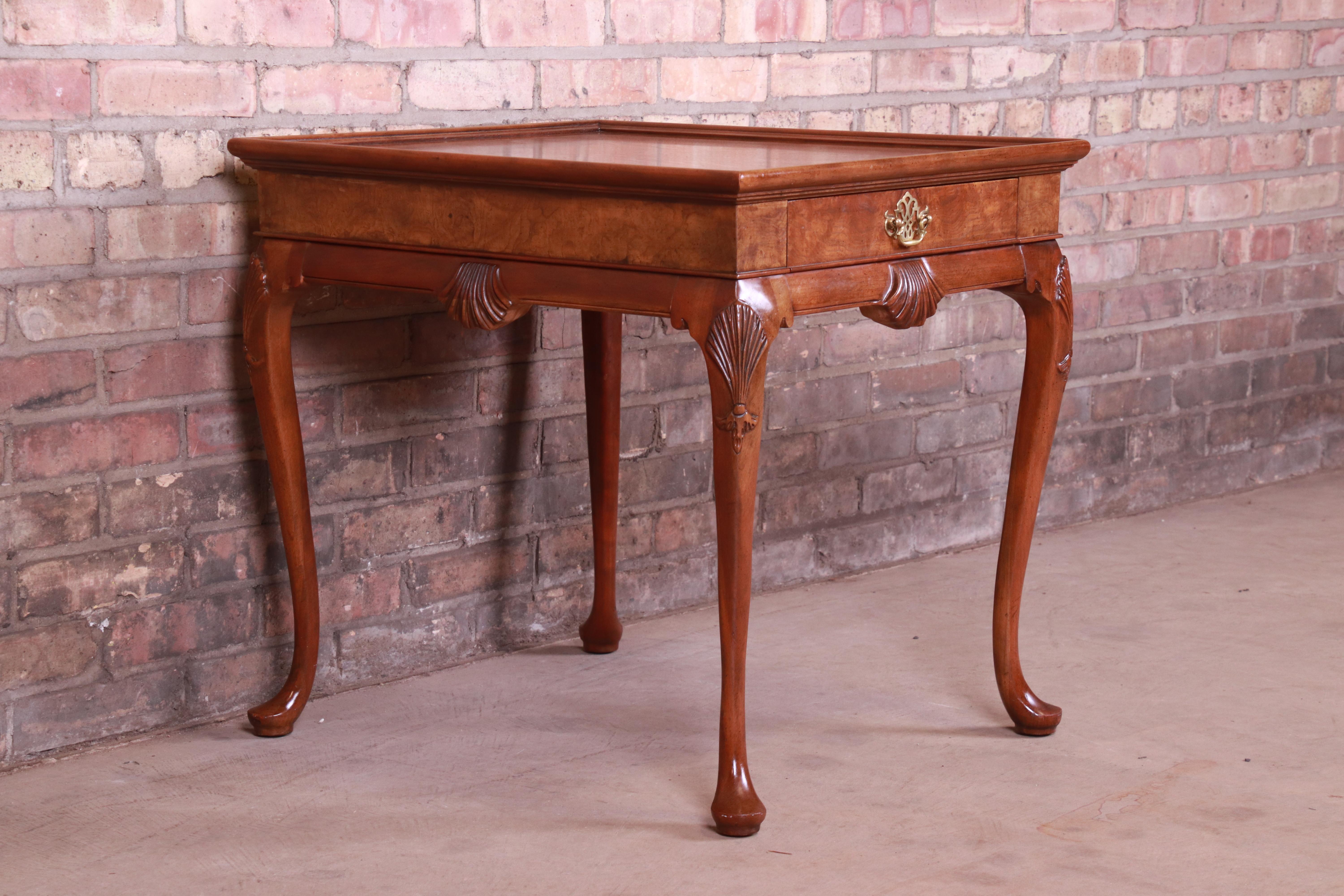 Baker Furniture Burled Walnut Queen Anne Tea Table In Good Condition In South Bend, IN