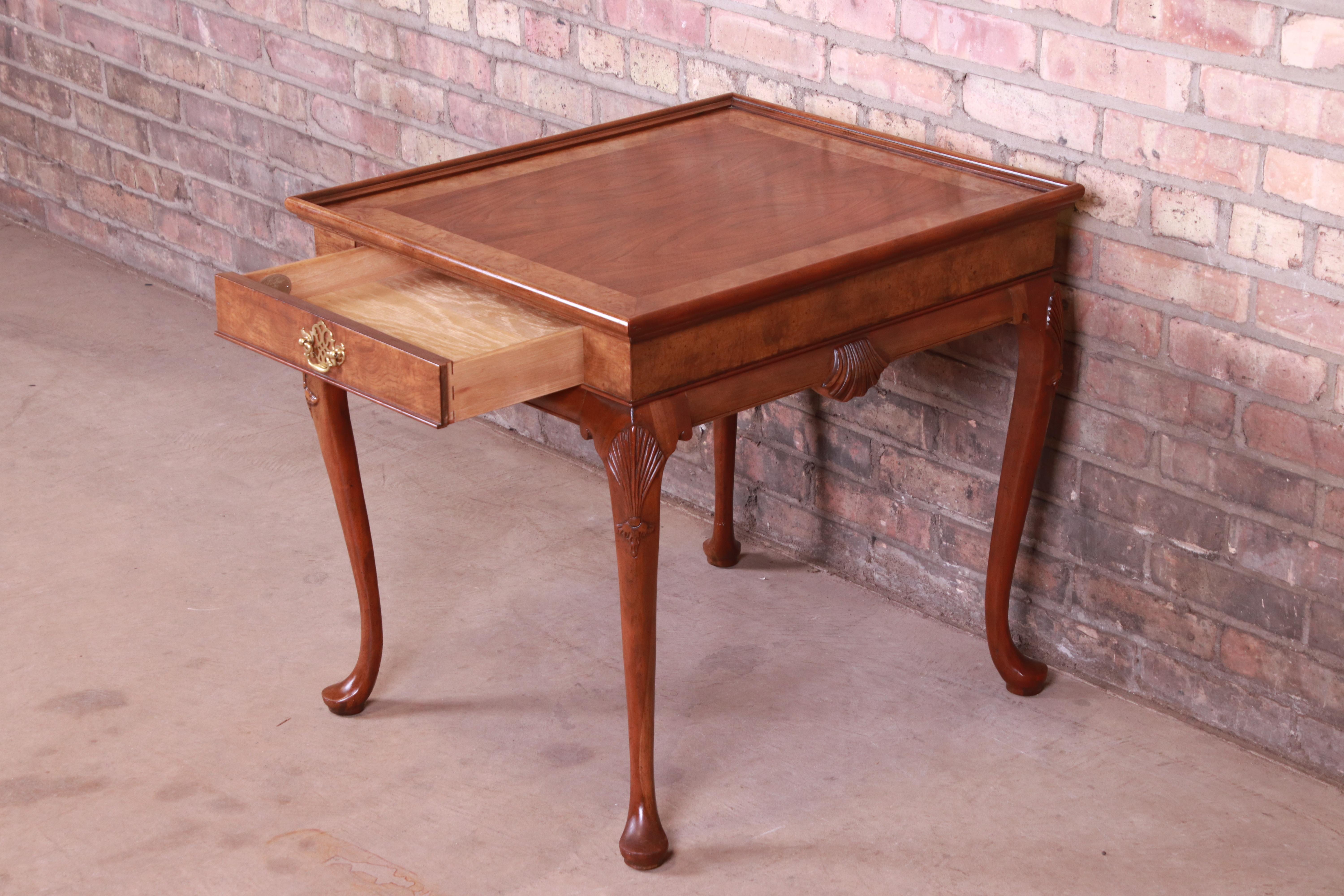 20th Century Baker Furniture Burled Walnut Queen Anne Tea Table