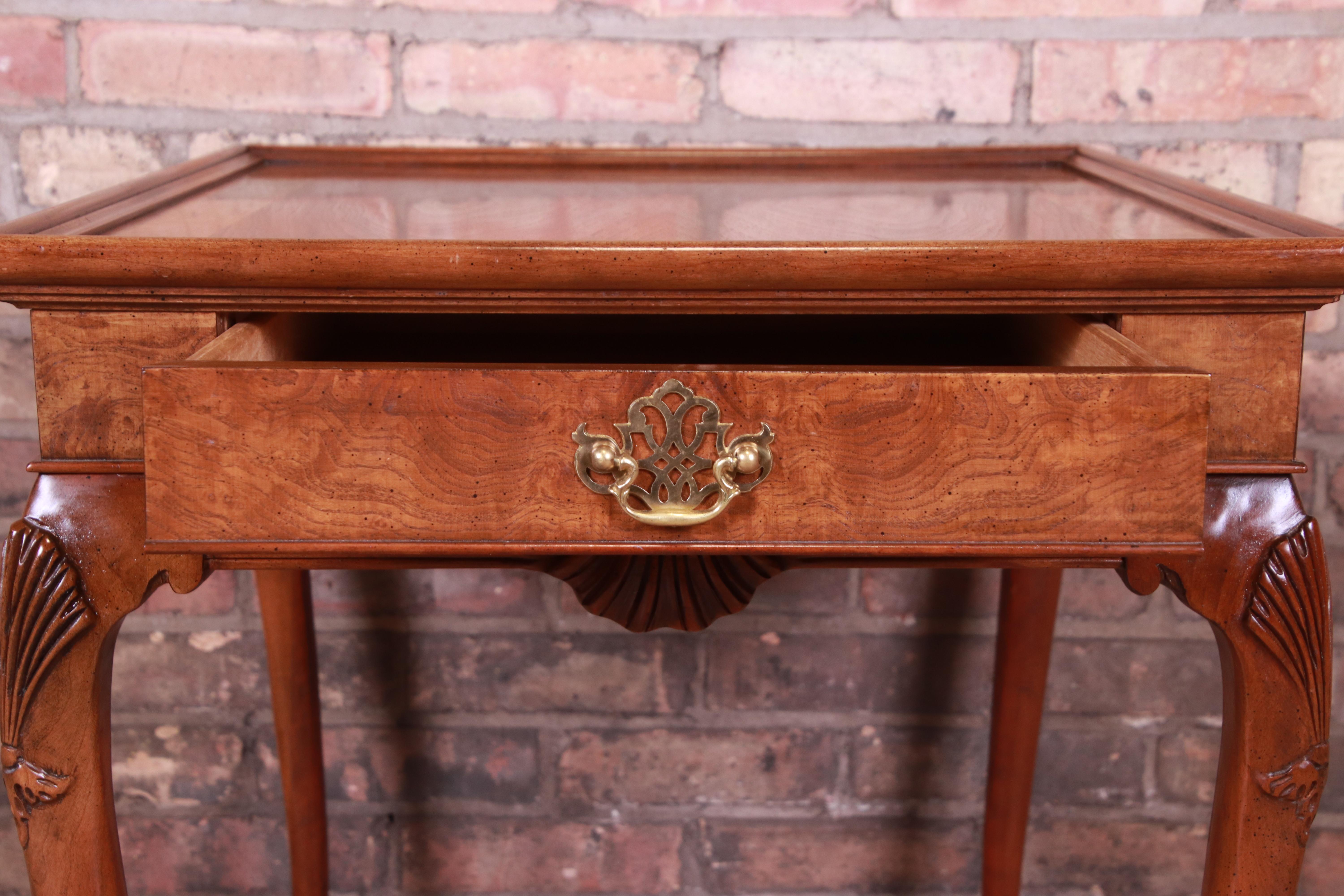 Baker Furniture Burled Walnut Queen Anne Tea Table 1