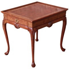 Used Baker Furniture Burled Walnut Queen Anne Tea Table