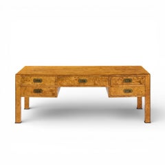 Baker Furniture Campaign Style Burlwood and Brass Coffee Table