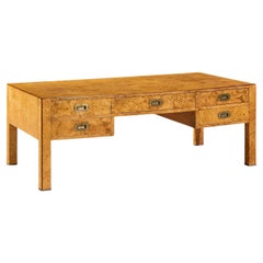 Baker Furniture Campaign Style Burlwood and Brass Coffee Table