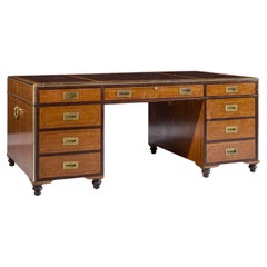 Baker Furniture Campaign Style Leather Top Partners Desk