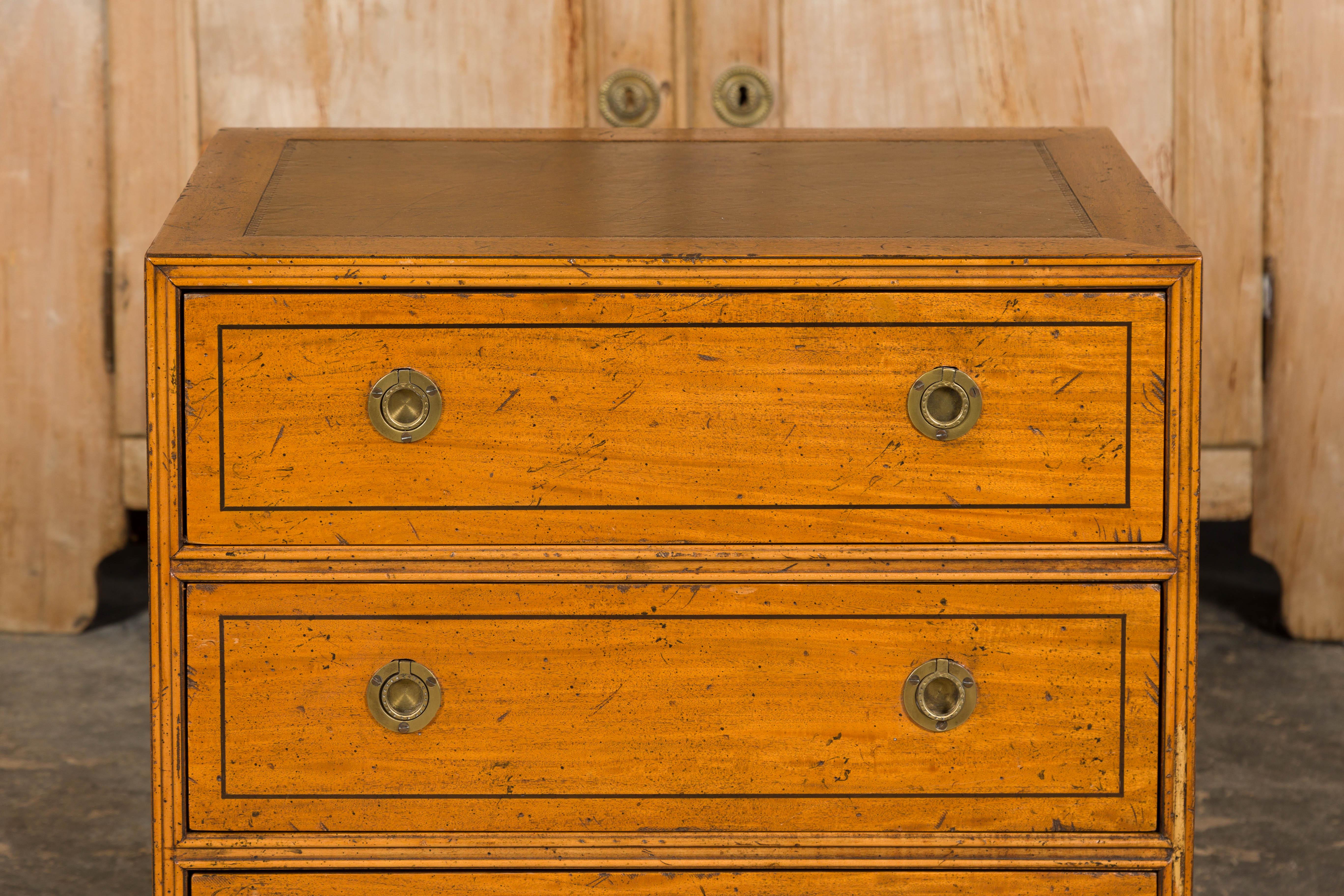 20th Century Baker Furniture Campaign Style Mahogany Three-Drawer Chest, circa 1950