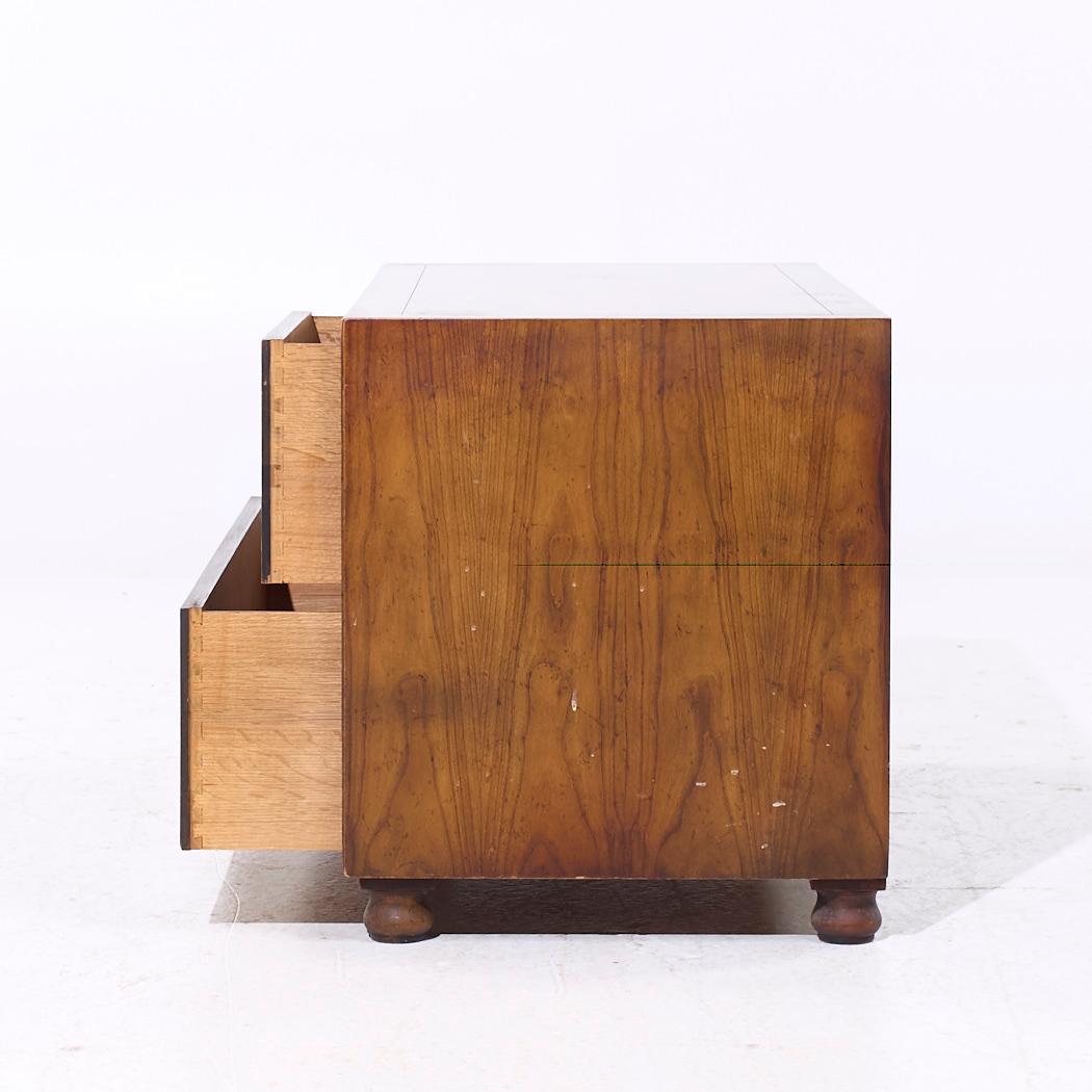 Baker Furniture Campaign Walnut Chest of Drawers Dresser In Good Condition In Countryside, IL