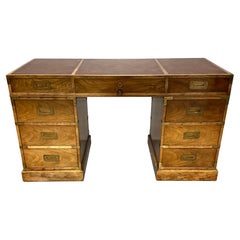 Baker Furniture Campaign Walnut Leather Top Desk