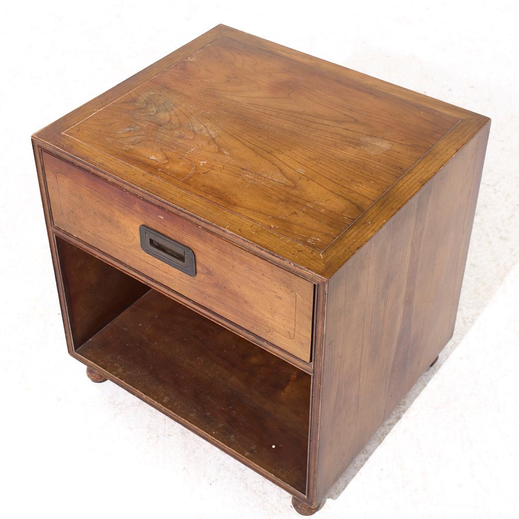 Contemporary Baker Furniture Campaign Walnut Nightstand For Sale