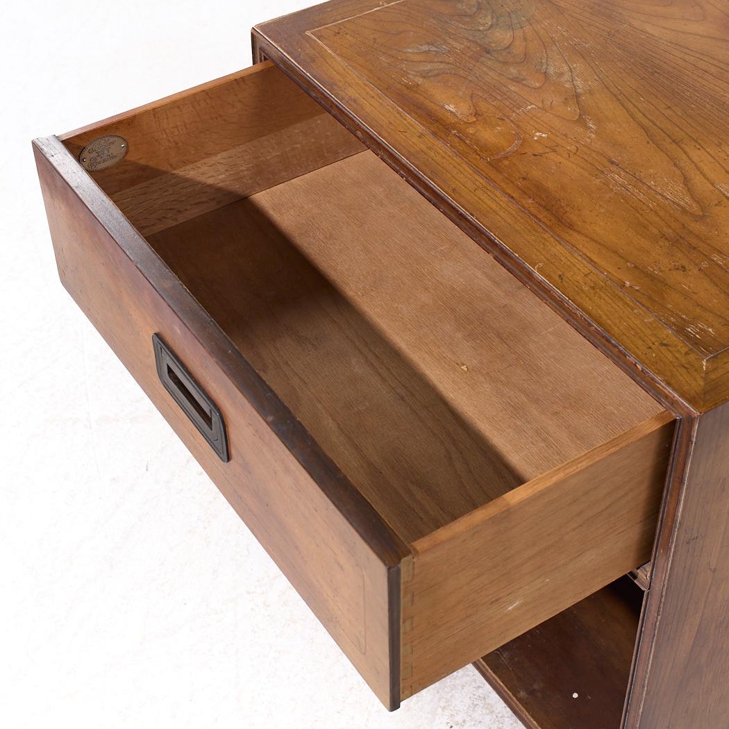 Baker Furniture Campaign Walnut Nightstand For Sale 1