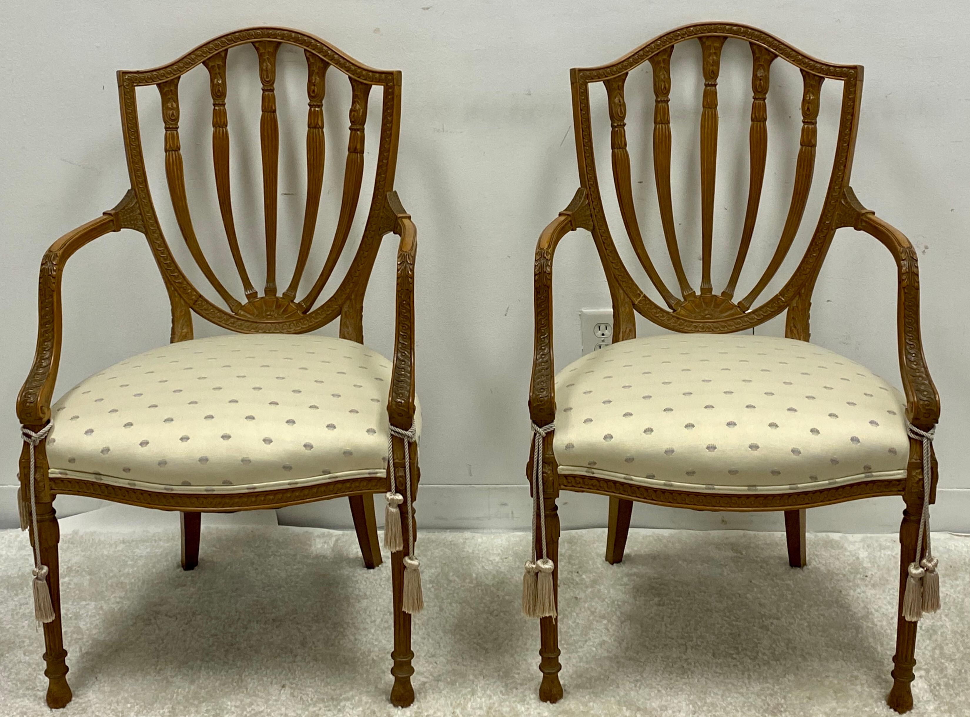 Baker Furniture Carved Fruitwood Shieldback Adam Style Chairs, Pair For Sale 2