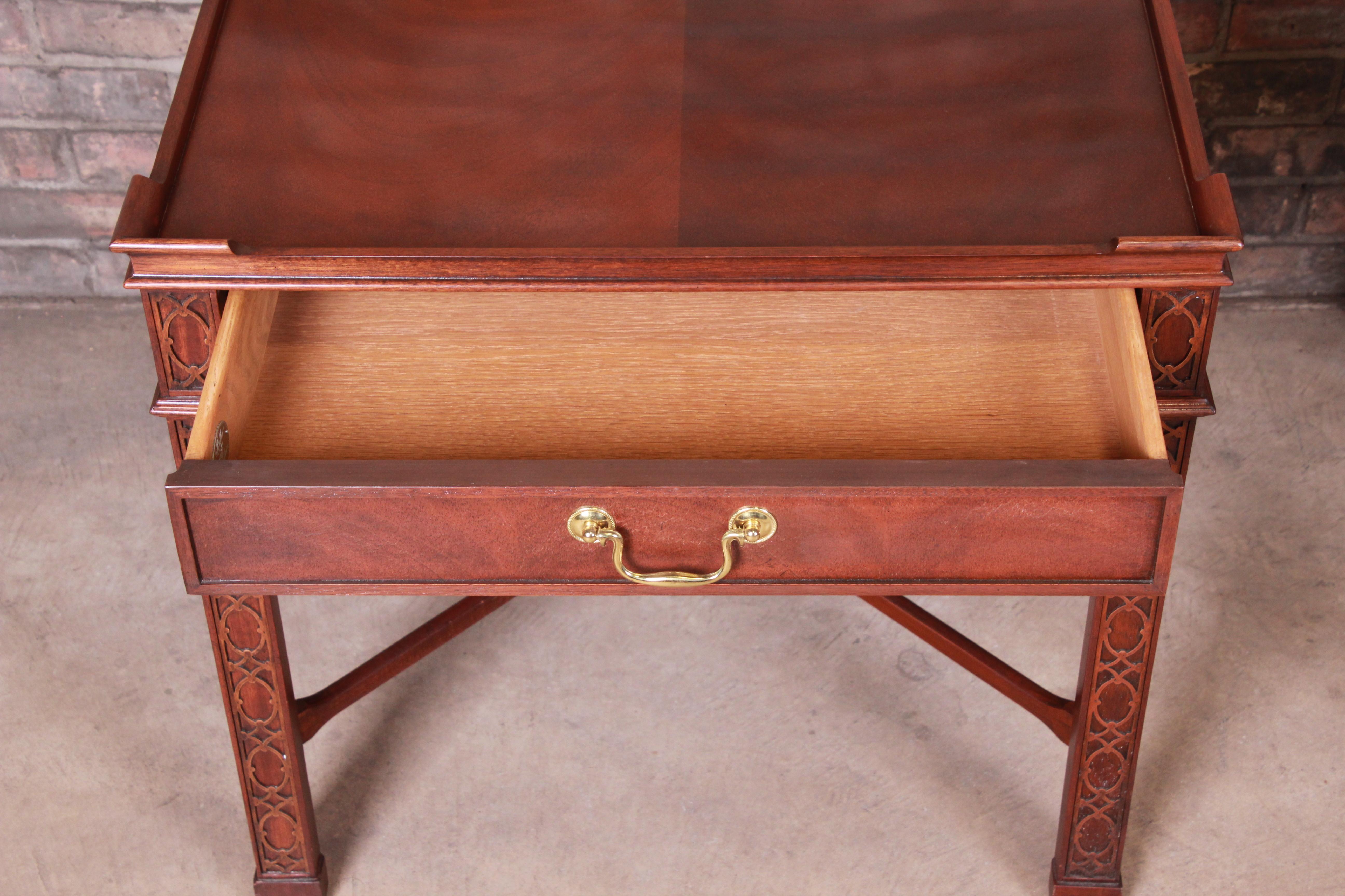 Baker Furniture Carved Mahogany Chippendale Nightstands or End Tables, Pair 3
