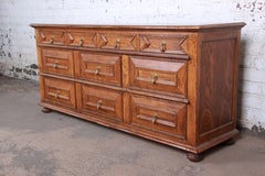 Baker Furniture Carved Oak Ten-Drawer Dresser or Credenza