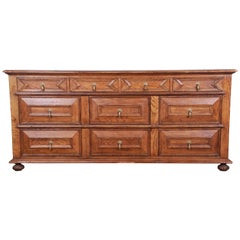 Baker Furniture Carved Oak Ten-Drawer Dresser or Credenza