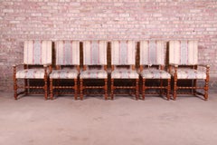 Baker Furniture Carved Walnut Upholstered Dining Chairs, Set of Six