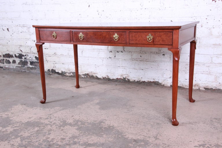 Baker Furniture Cherry and Burl Wood Queen Anne Writing Desk at 1stDibs