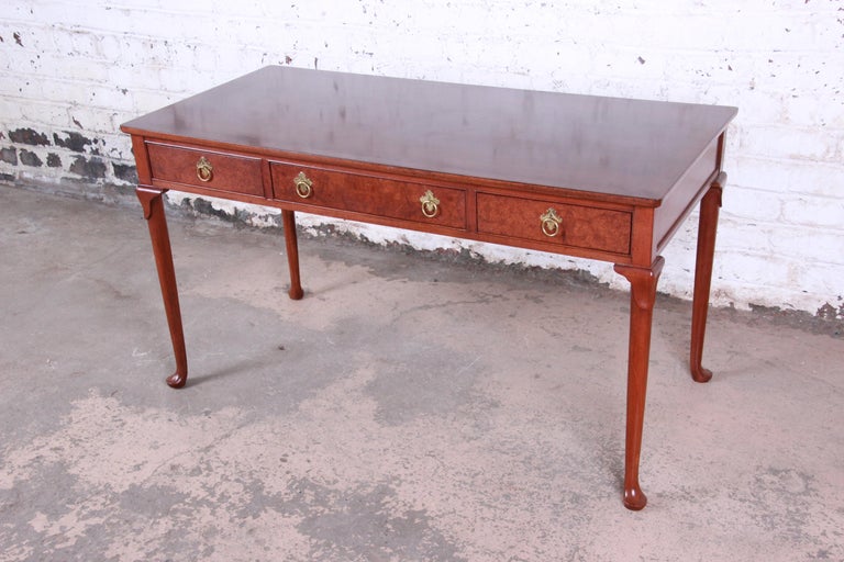 Baker Furniture Cherry and Burl Wood Queen Anne Writing Desk at 1stDibs