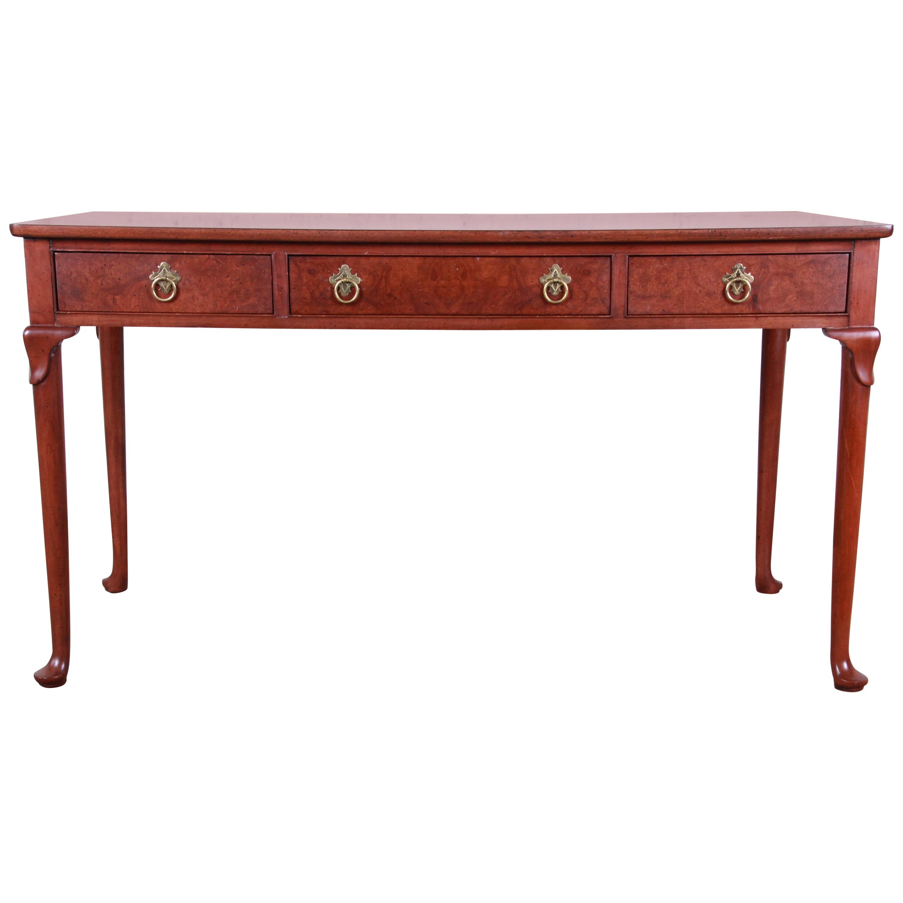 Baker Furniture Cherry And Burl Wood Queen Anne Writing Desk At