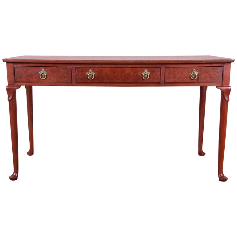 Baker Furniture Cherry and Burl Wood Queen Anne Writing Desk at 1stDibs