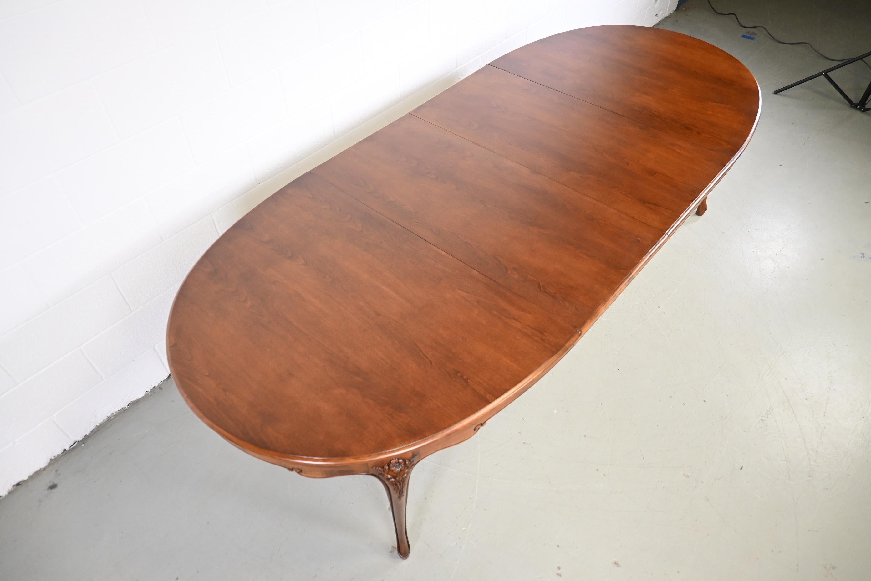 French Provincial Baker Furniture Cherry Carved Extension Dining Table