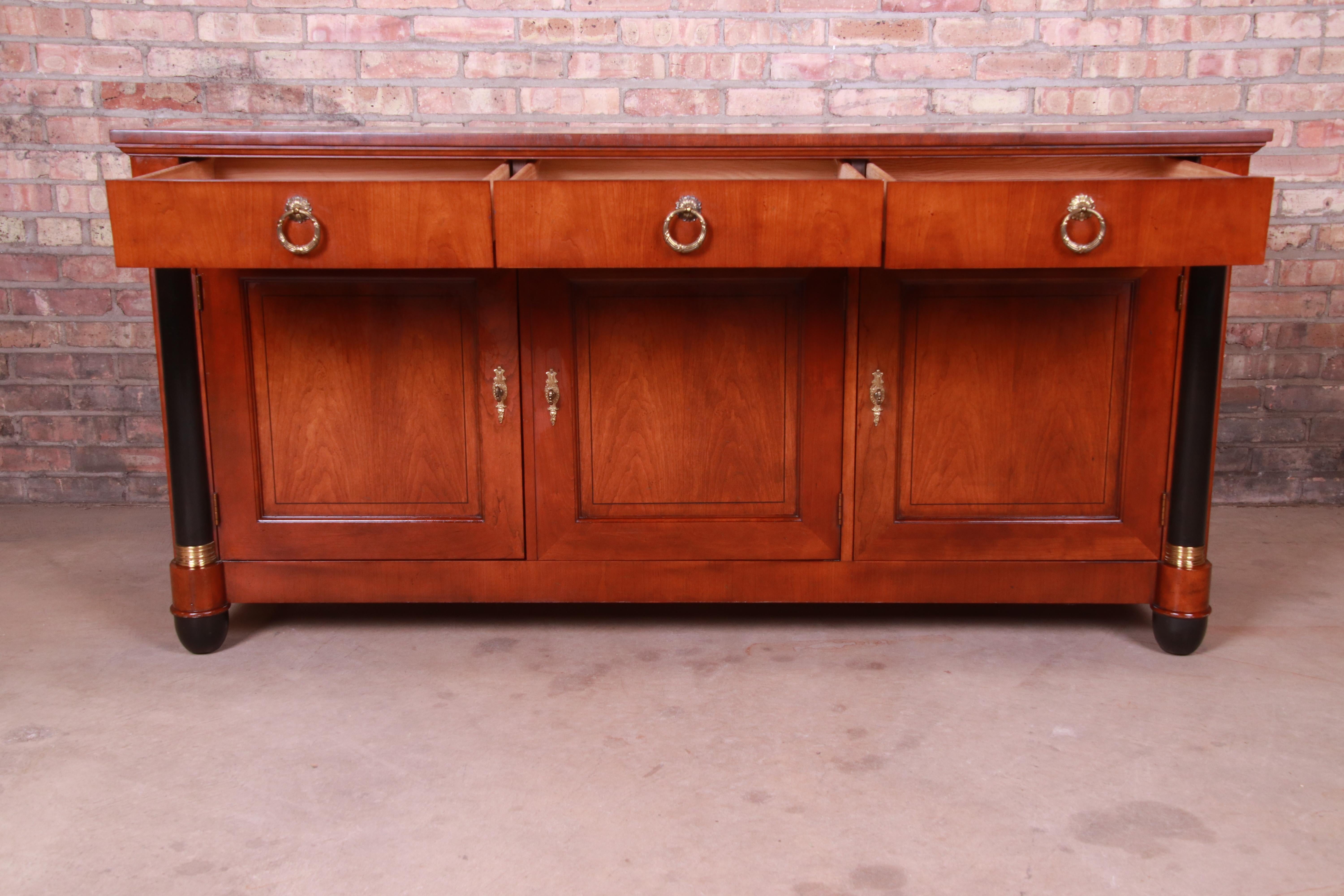 Baker Furniture Cherrywood Neoclassical Sideboard or Bar Cabinet, Restored In Good Condition In South Bend, IN