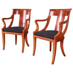 Baker Furniture Cherrywood Regency Armchairs, Pair