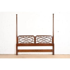 Baker Furniture Chinese Chippendale Carved Cherry Wood King Size Headboard