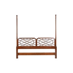 Baker Furniture Chinese Chippendale Carved Cherry Wood King Size Headboard