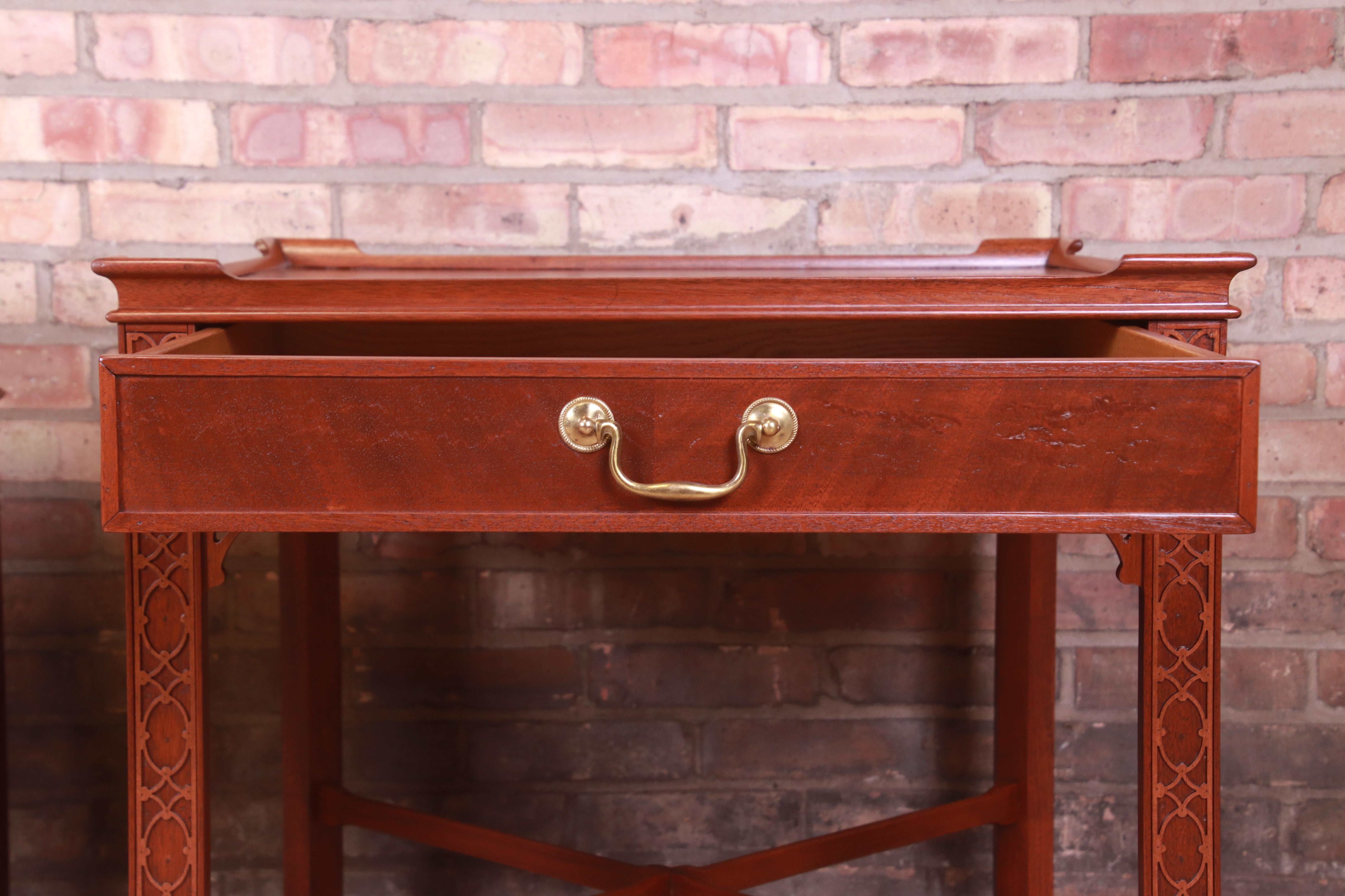 Baker Furniture Chinese Chippendale Carved Mahogany Bedside Tables, Refinished 6