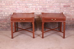 Baker Furniture Chinese Chippendale Carved Mahogany Bedside Tables, Refinished