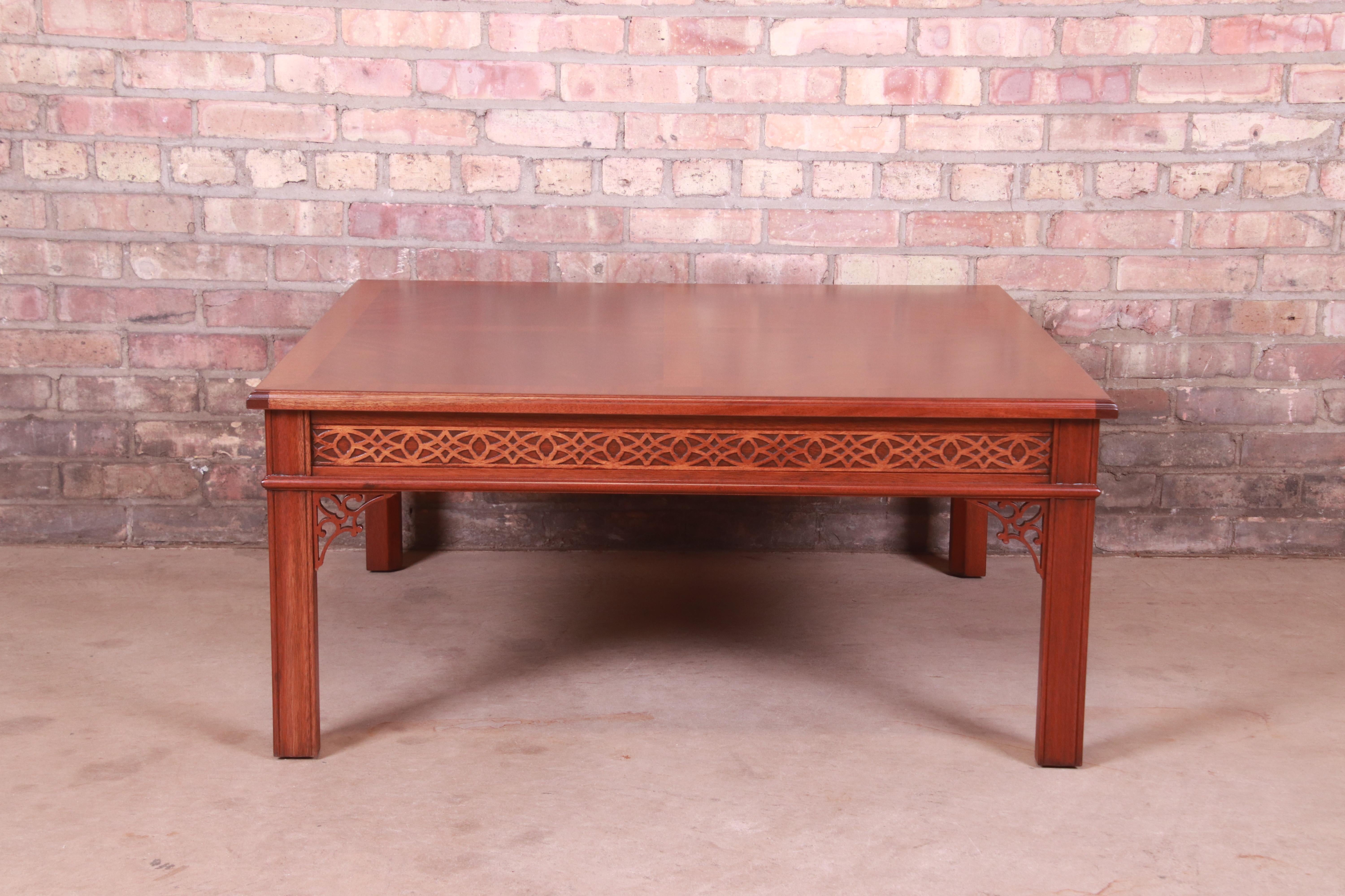 Baker Furniture Chinese Chippendale Carved Mahogany Coffee Table, Refinished 4