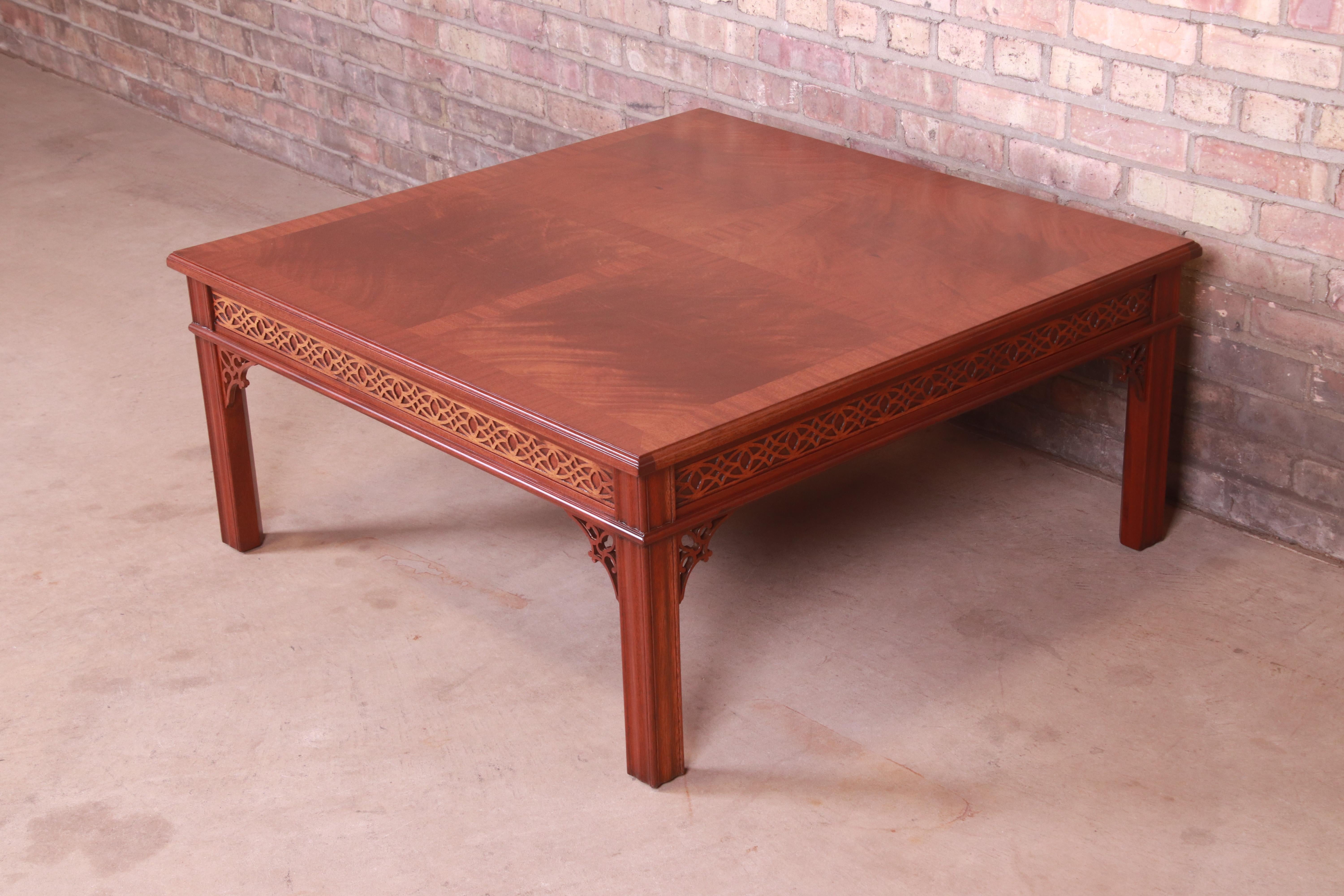 American Baker Furniture Chinese Chippendale Carved Mahogany Coffee Table, Refinished