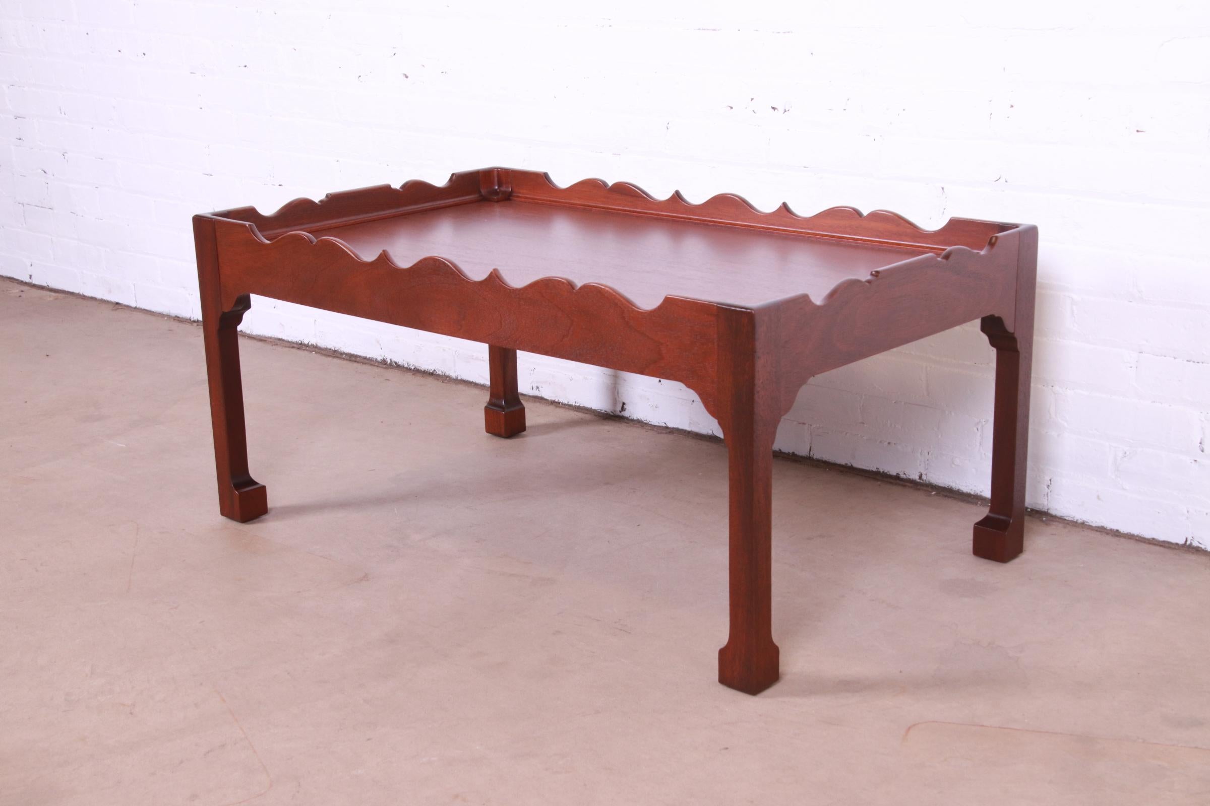 Mid-20th Century Baker Furniture Chinese Chippendale Carved Mahogany Coffee Table, Refinished
