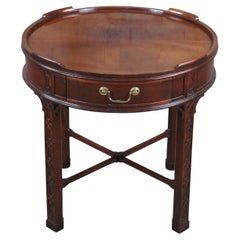 Baker Furniture Chinese Chippendale Carved Mahogany Drum Side Accent Table 26"