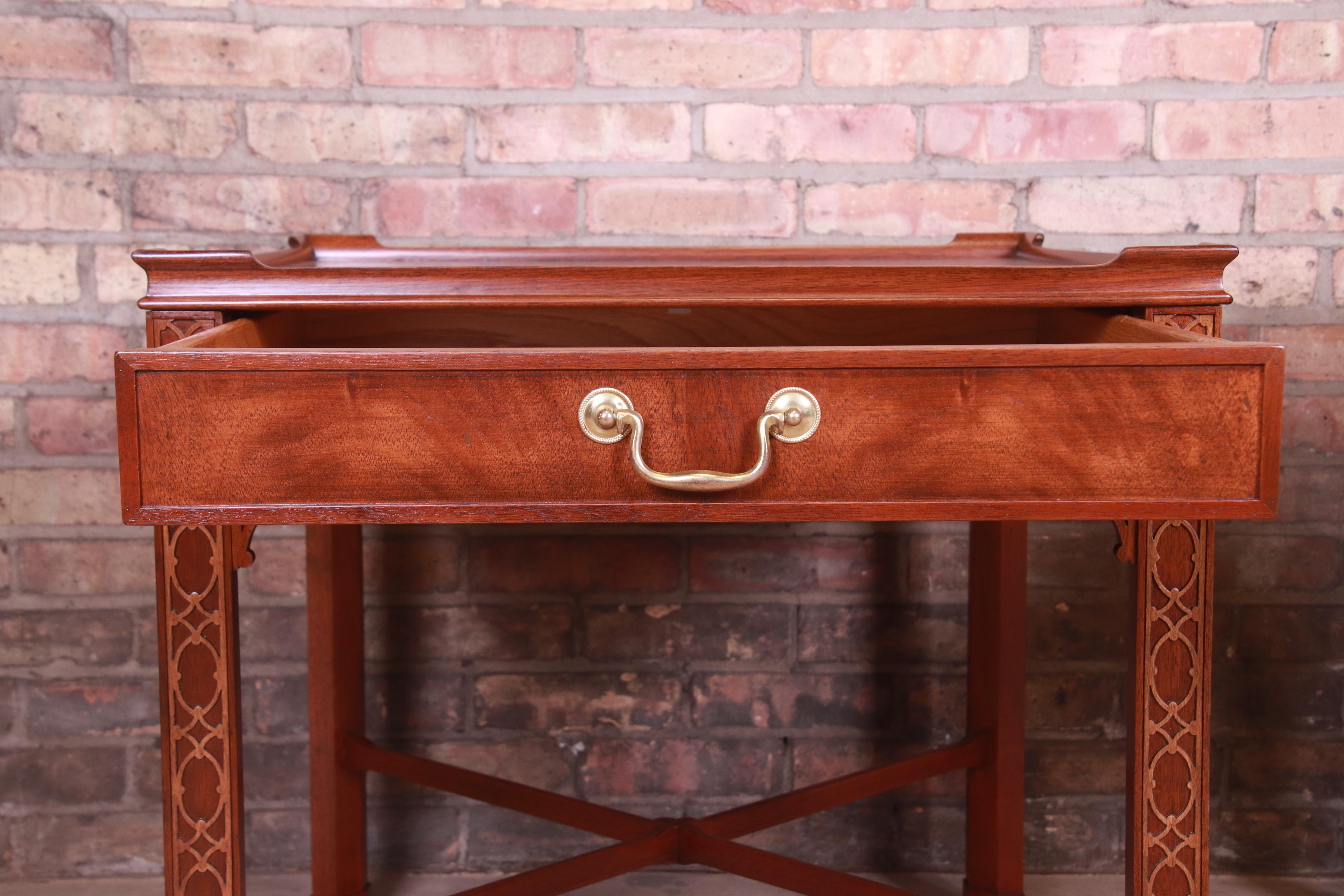 Baker Furniture Chinese Chippendale Carved Mahogany Nightstands, Refinished 4