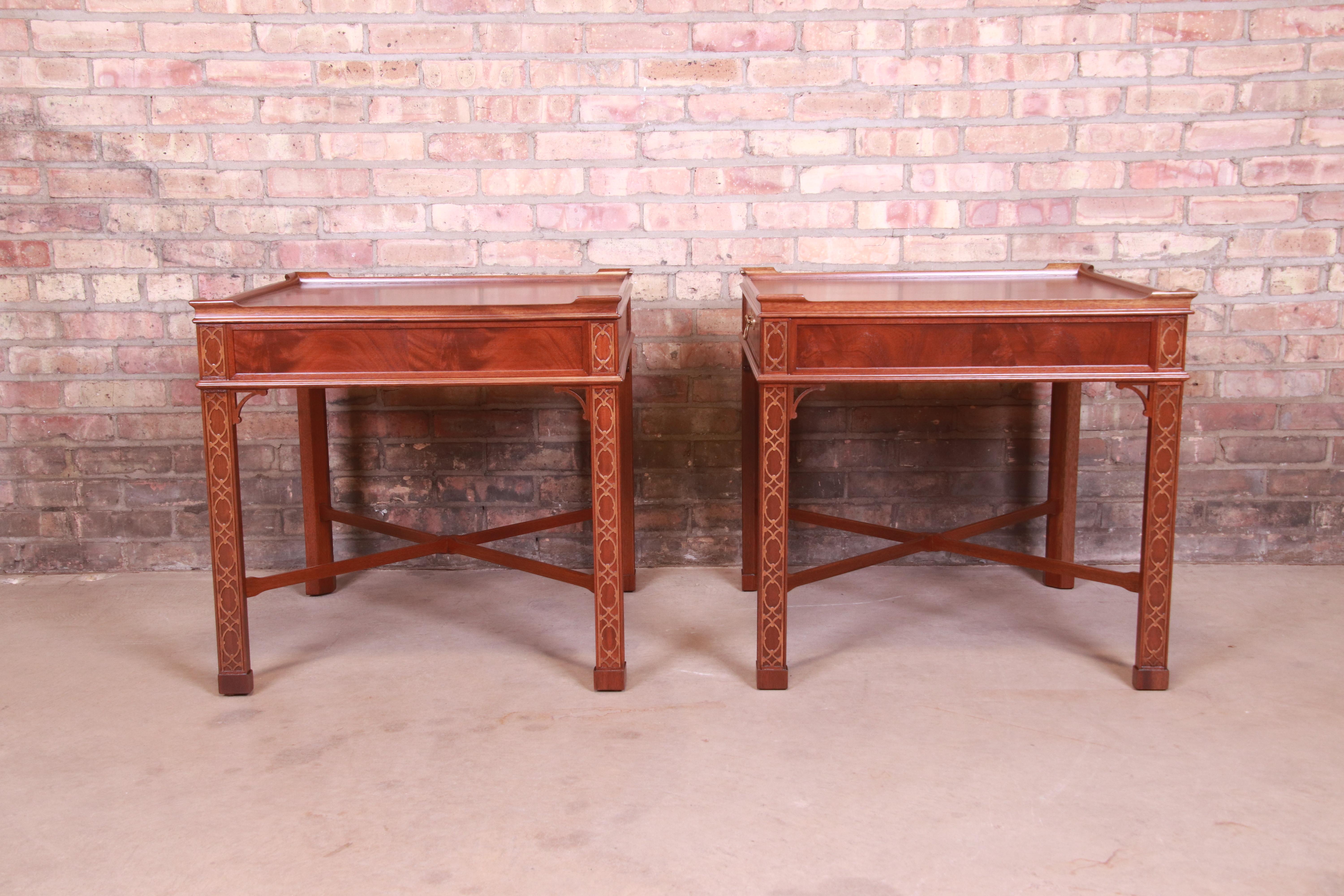 Baker Furniture Chinese Chippendale Carved Mahogany Nightstands, Refinished 7