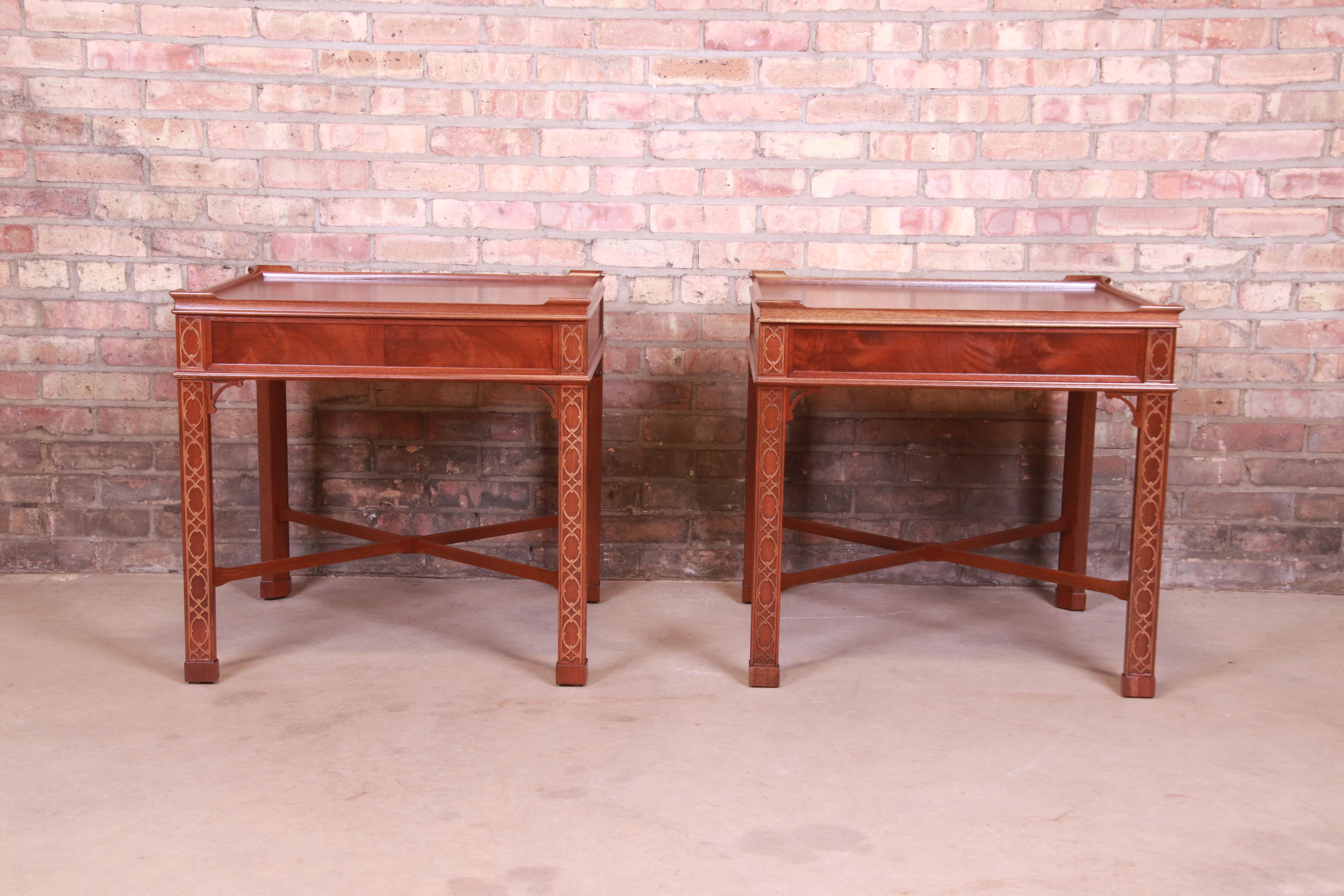 Baker Furniture Chinese Chippendale Carved Mahogany Nightstands, Refinished 8