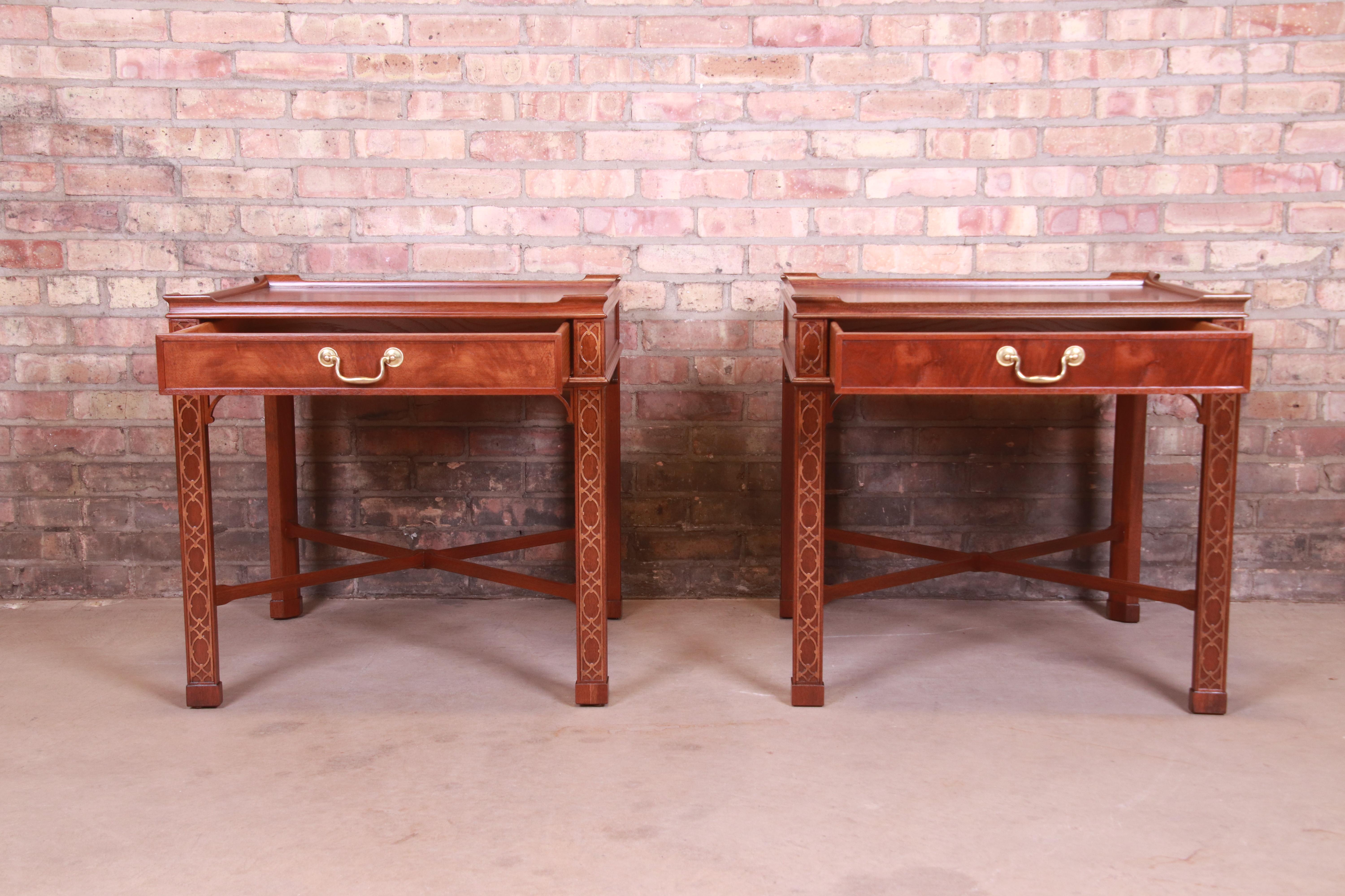 Baker Furniture Chinese Chippendale Carved Mahogany Nightstands, Refinished 1