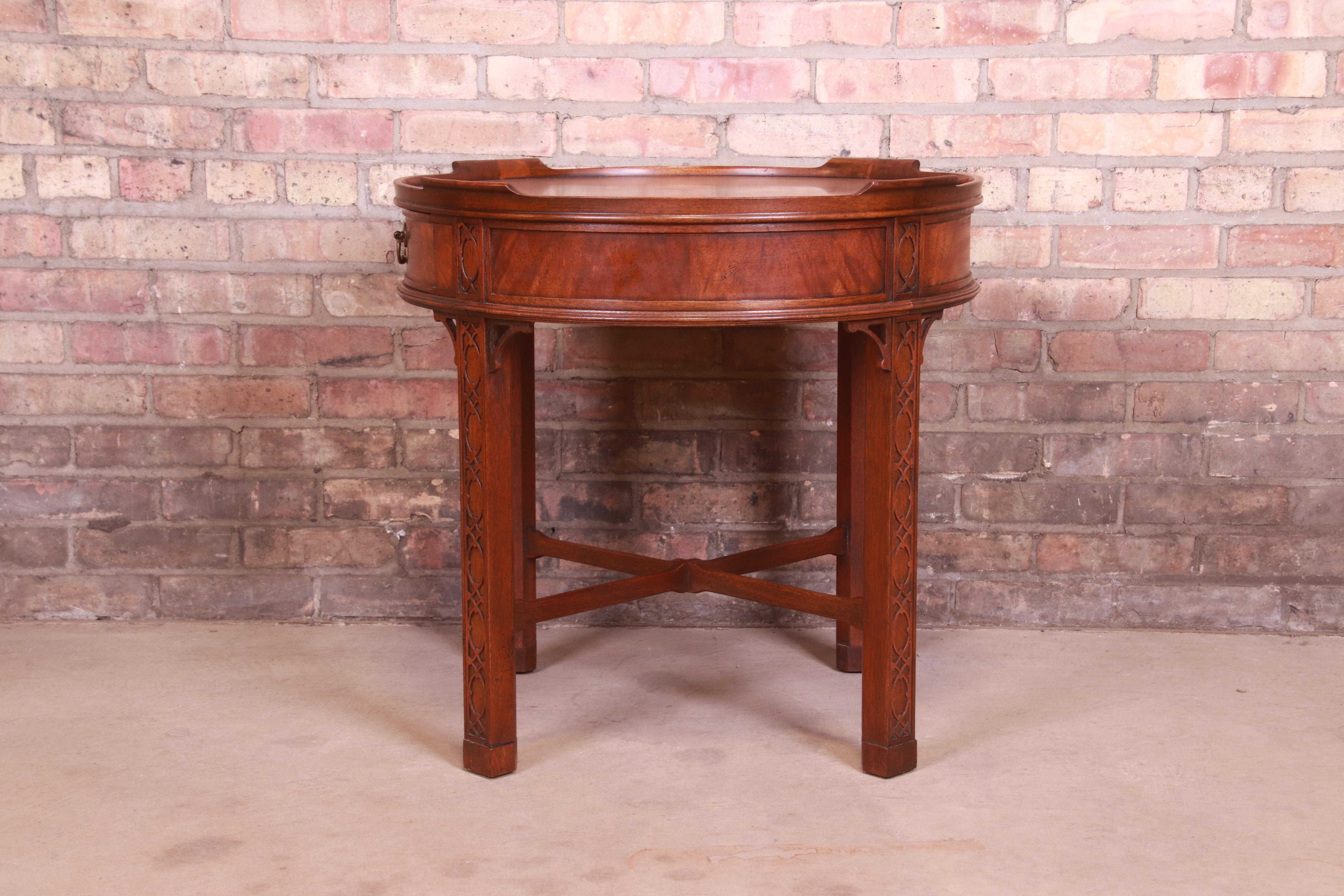 Baker Furniture Chinese Chippendale Carved Mahogany Tea Table 7