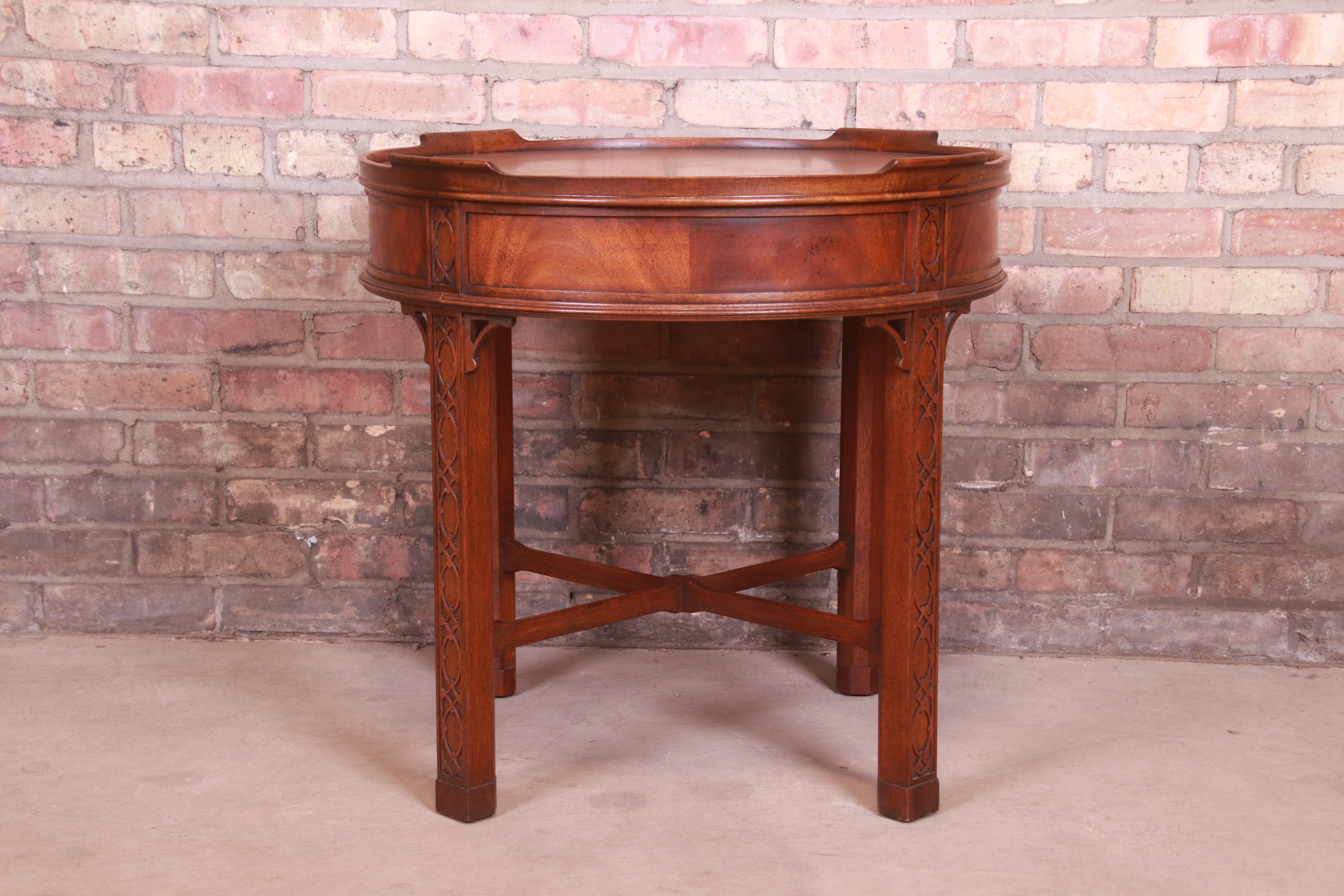 Baker Furniture Chinese Chippendale Carved Mahogany Tea Table 9