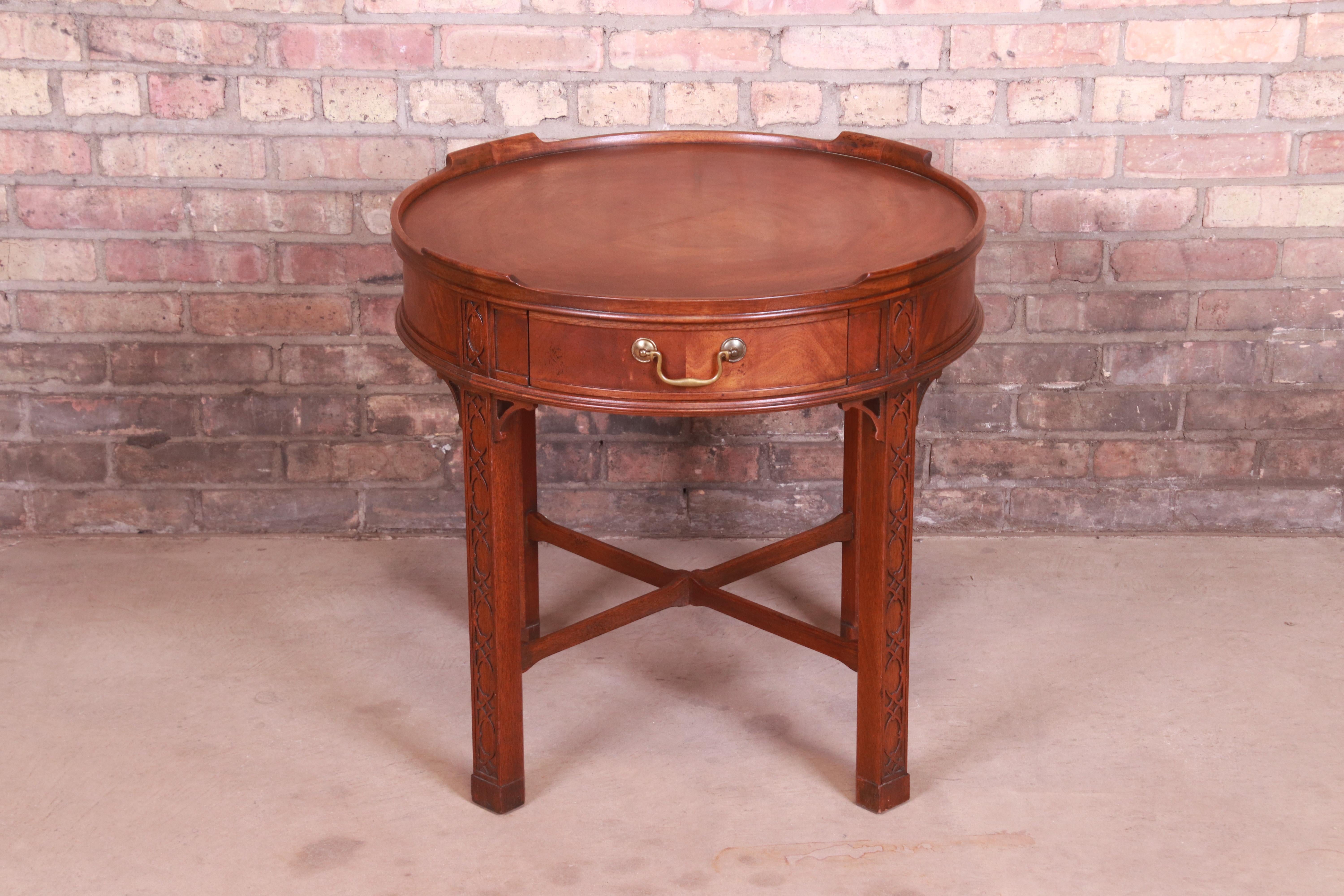 American Baker Furniture Chinese Chippendale Carved Mahogany Tea Table