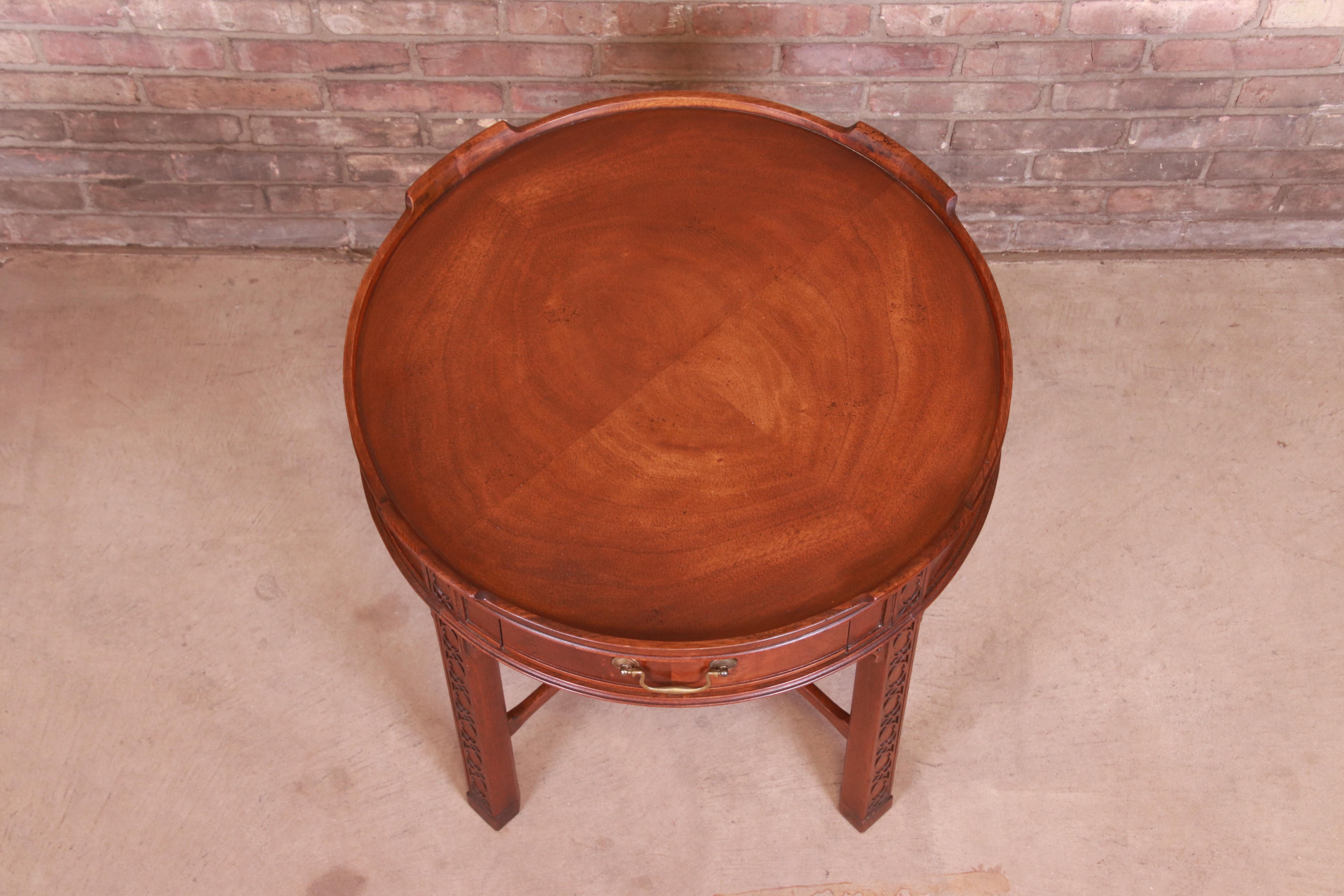 Baker Furniture Chinese Chippendale Carved Mahogany Tea Table 1
