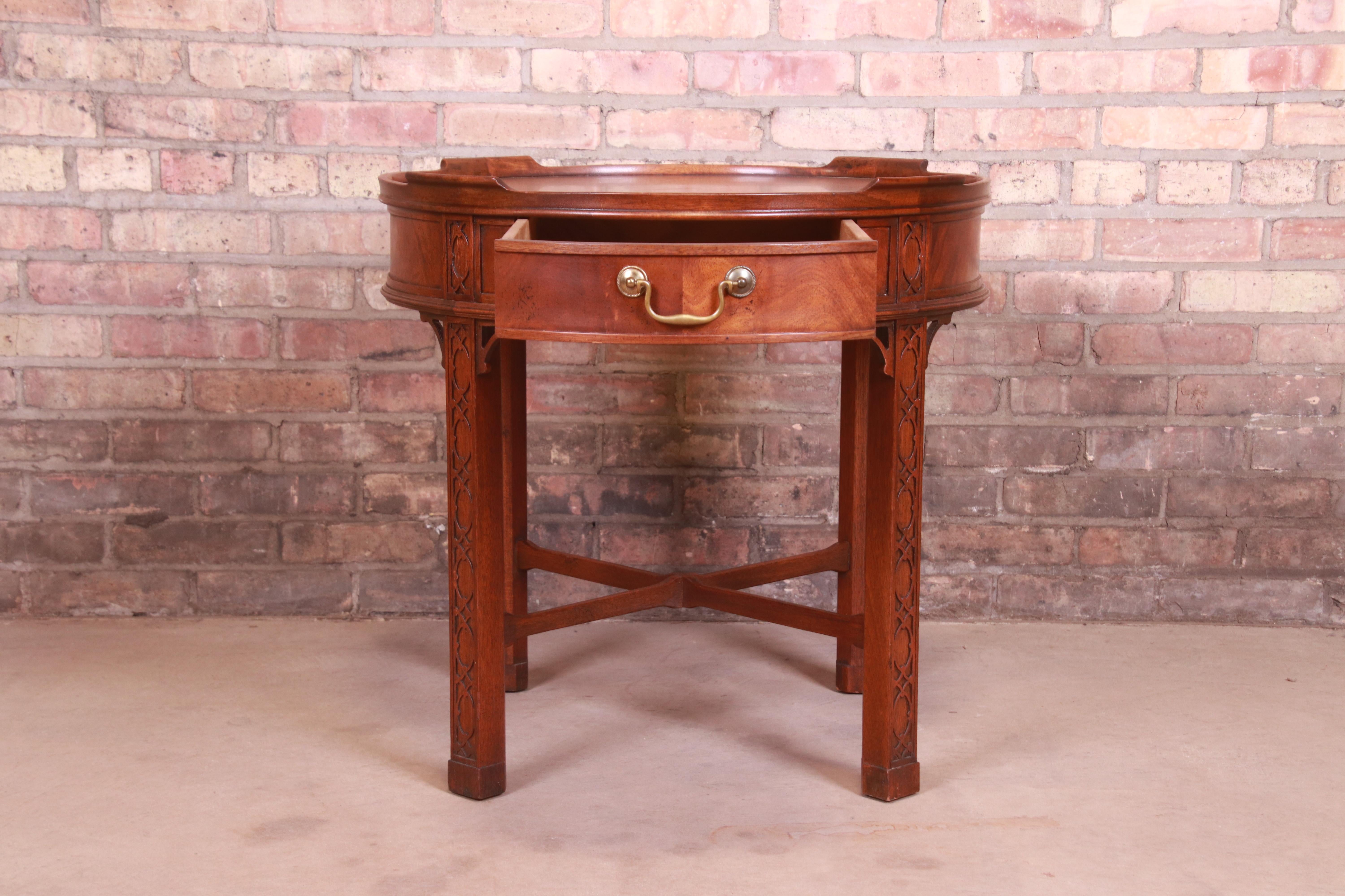 Baker Furniture Chinese Chippendale Carved Mahogany Tea Table 3