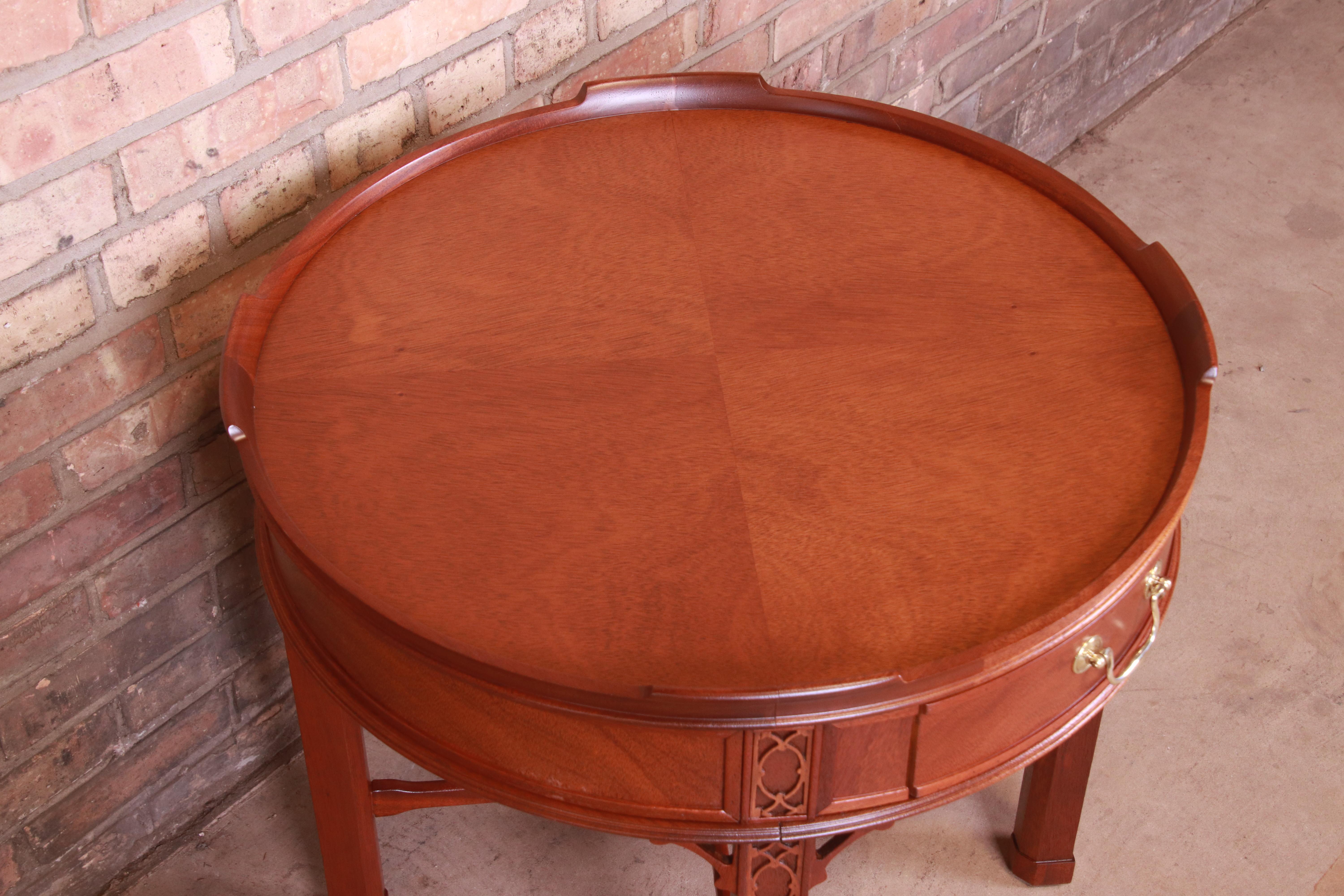 Baker Furniture Chinese Chippendale Carved Mahogany Tea Table, Newly Refinished 9