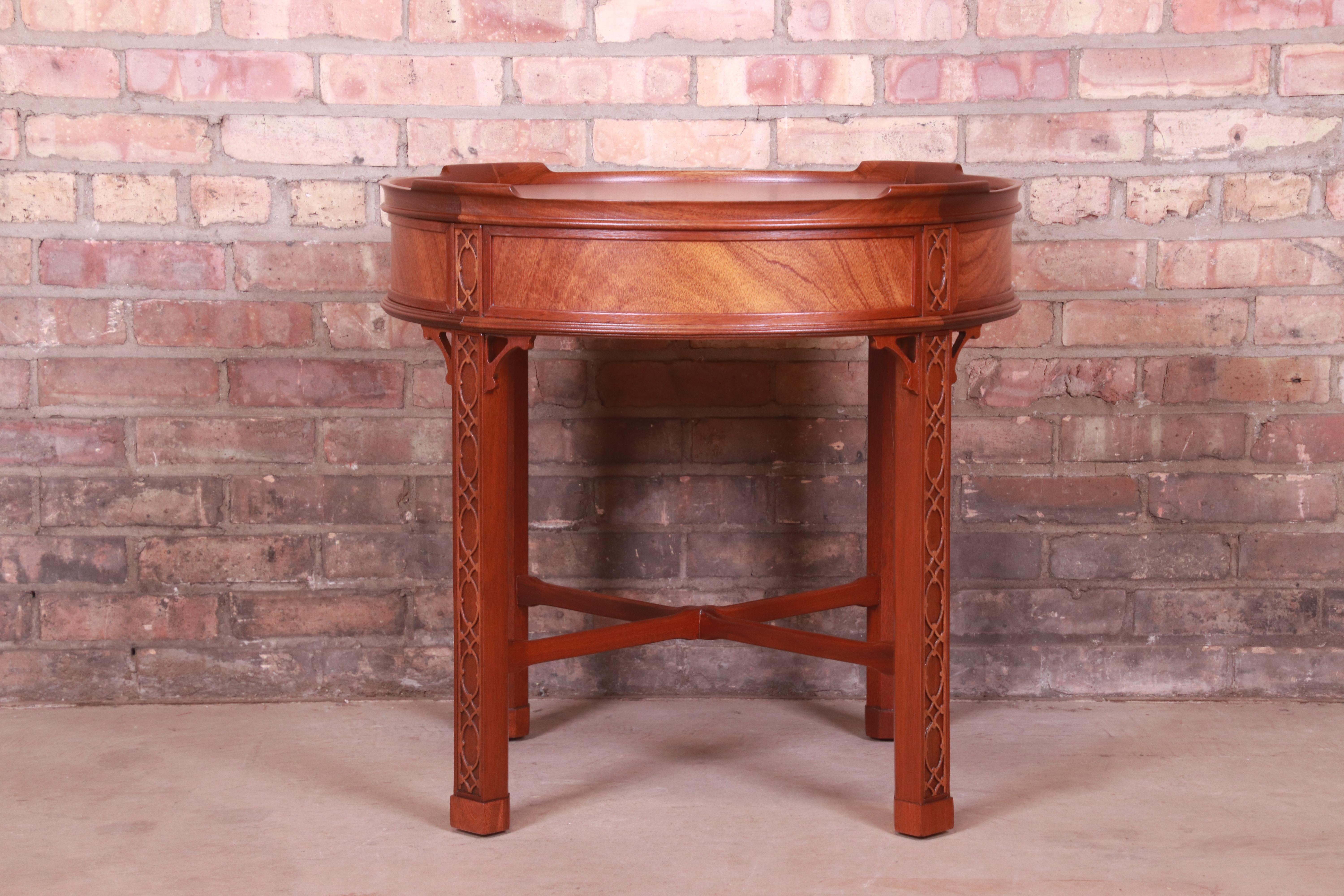 Baker Furniture Chinese Chippendale Carved Mahogany Tea Table, Newly Refinished 12