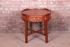 Baker Furniture Chinese Chippendale Carved Mahogany Tea Table, Newly Refinished