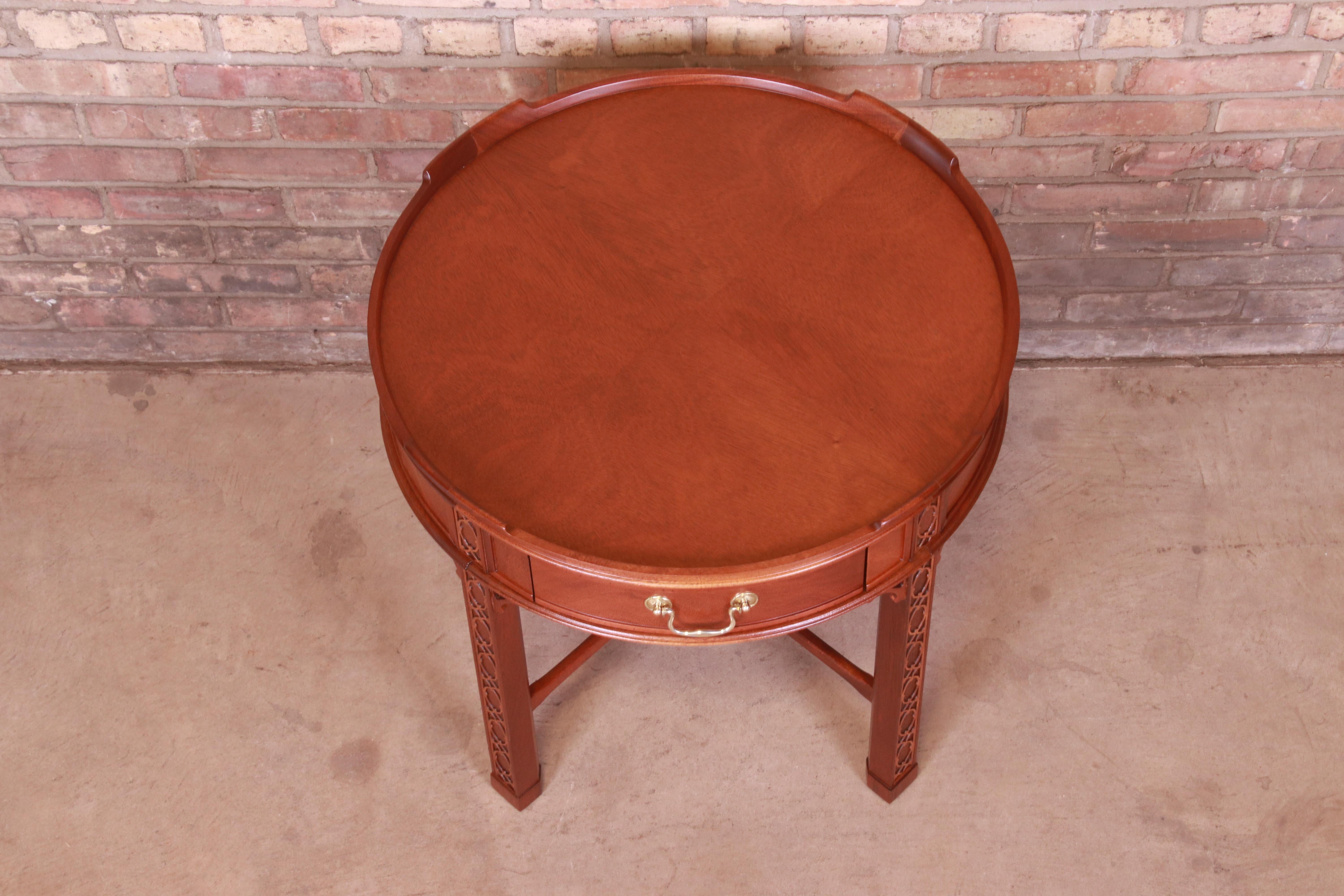 Baker Furniture Chinese Chippendale Carved Mahogany Tea Table, Newly Refinished 2