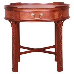 Baker Furniture Chinese Chippendale Carved Mahogany Tea Table, Newly Refinished